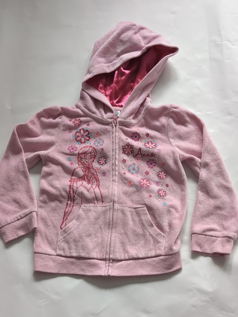 Disney Jumping Beans Pink Princess Anna Floral Hooded Zip-Up Sweatshirt - 4T